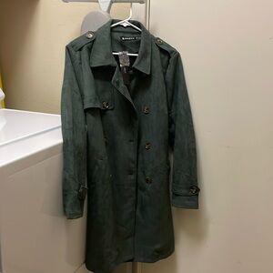 Dark green bridge coat. Longer then a pea coat but shorter then a trench coat.